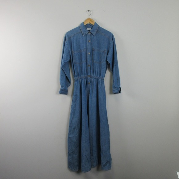 Spiegel Denim Maxi Dress S Blue Cotton Western Cottagecore Boho Vtg 90s 698 - Picture 1 of 14